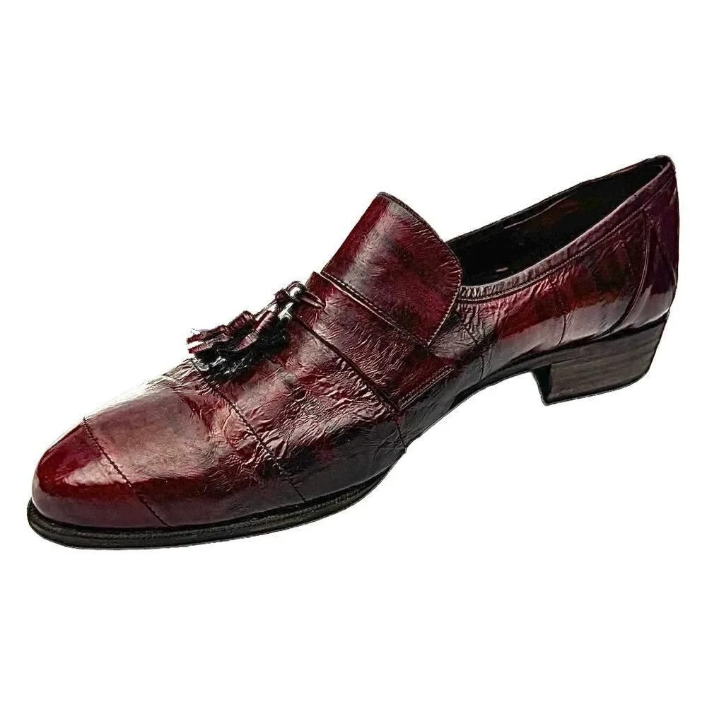 Vintage Saffron Burgundy Eel Skin Tassel Loafers Men’s Size 10M Dress Shoes